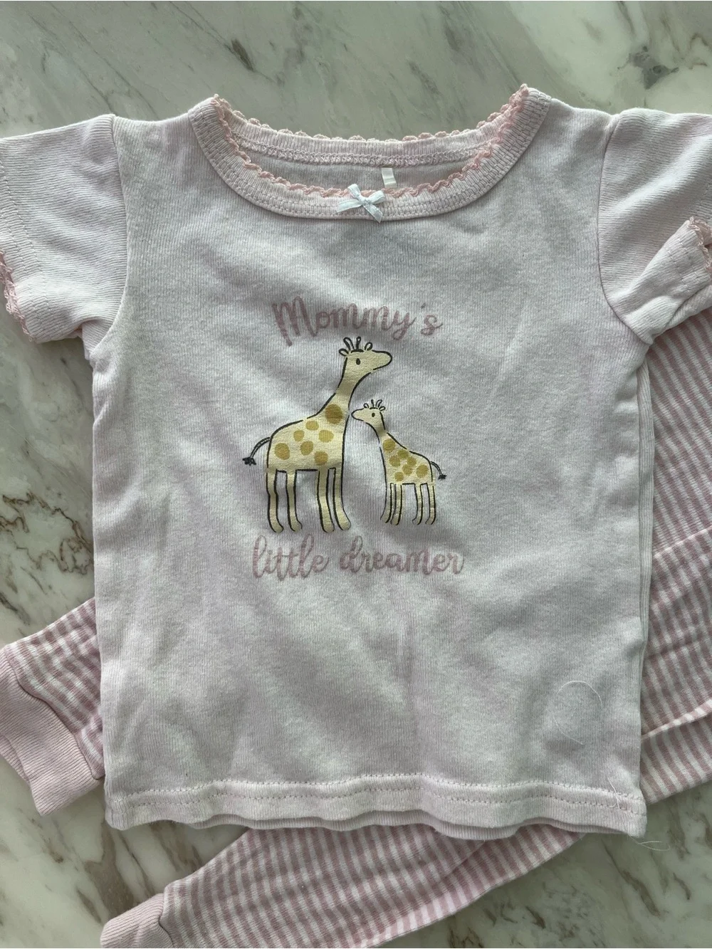 chick pea Pink Giraffe Pajama Set with Striped Pants